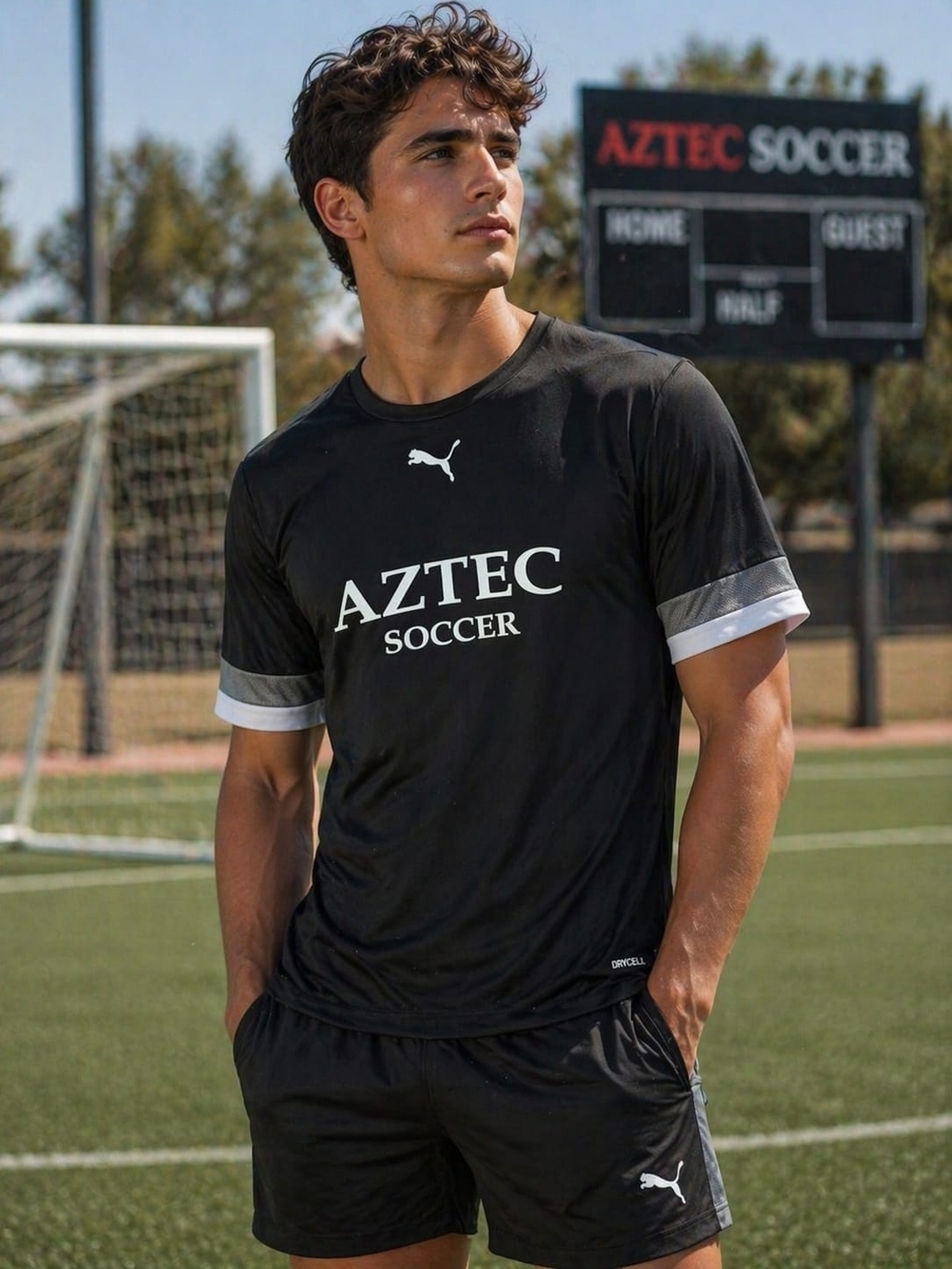Puma DryCELL Black Soccer Jersey Aztec Soccer Athletic Training Tee‎ Men
